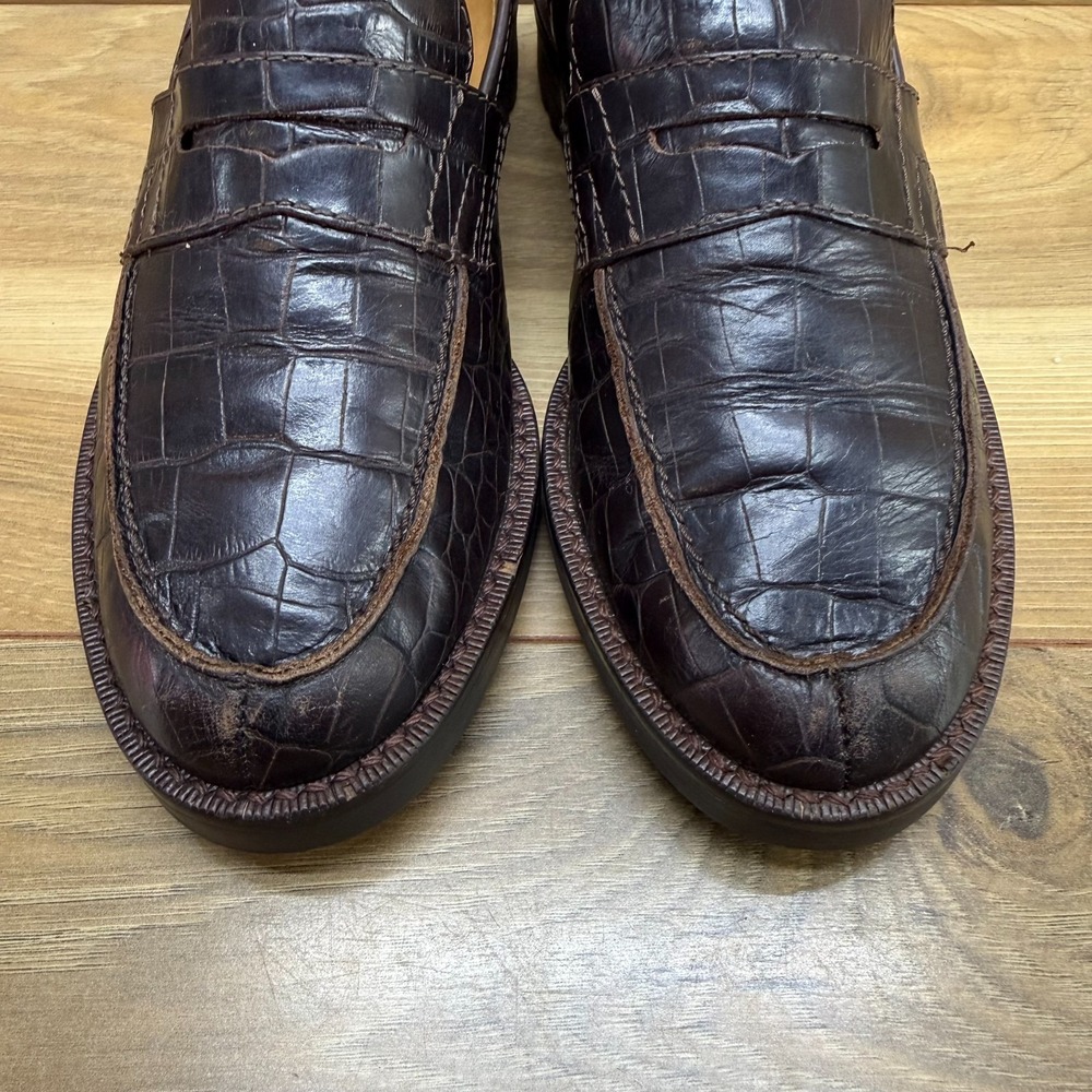 Ralph Lauren Vintage Penny Loafers Croc Womens 5.5 B Dark Brown Leather Lug Sole - Picture 4 of 11